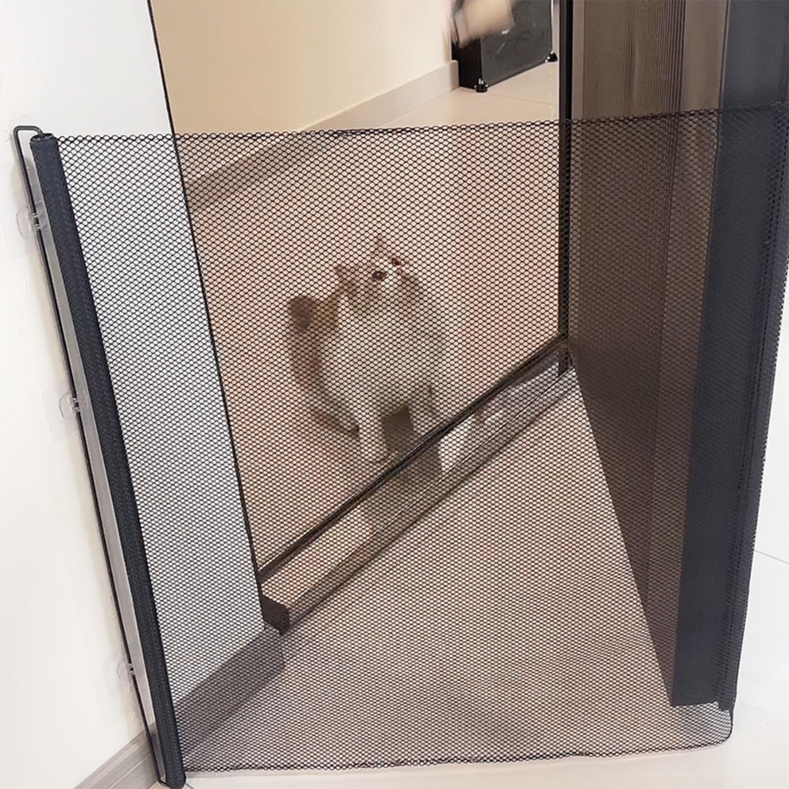 Puerta retráctil para mascotas, puerta de seguridad infantil para puertas, malla para niños sin perforación, suministros multifuncionales para mascotas, ajustables para escaleras, interiores y