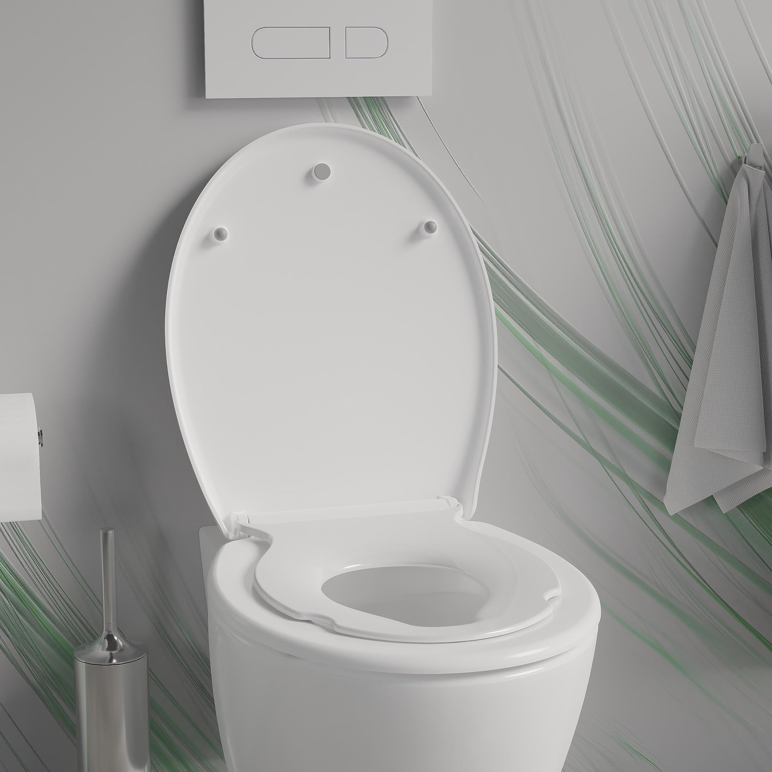 BERNSTEIN Abattant WC Lunette toilettes siège enfant fermeture amortie, Couvercle ovale dégagement rapide Blanc 45x37x5cm, Résistant chocs & rayures, Universel, Plastique Antibactérie - U2006