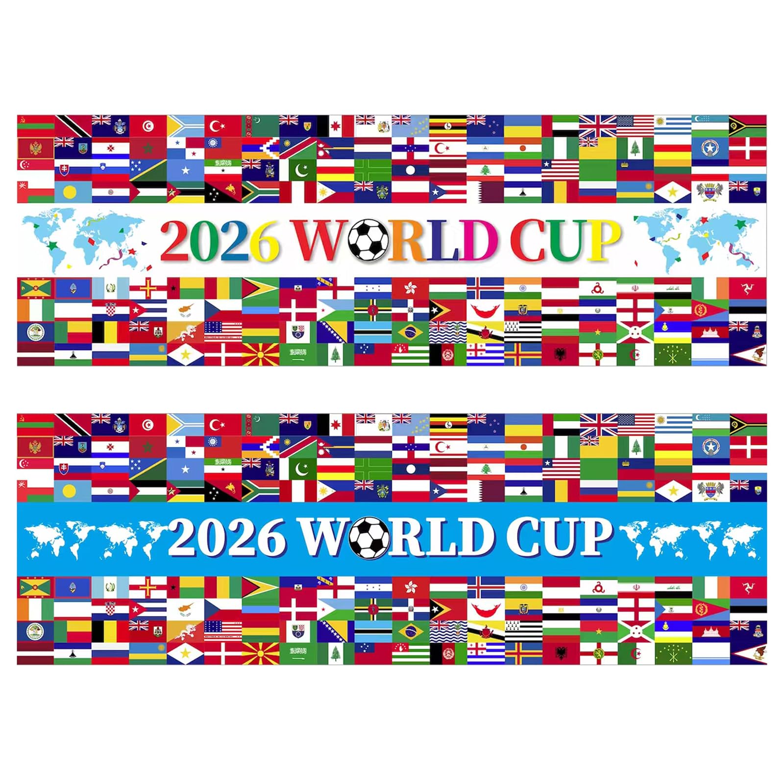 2PCS World Cup Football 2026 Theme Banner National Flags of Various Countries Ideal for Parties, World Cup Party Decorations, Garden Fences, And Indoor or Outdoor Home Decorations 150X50cm