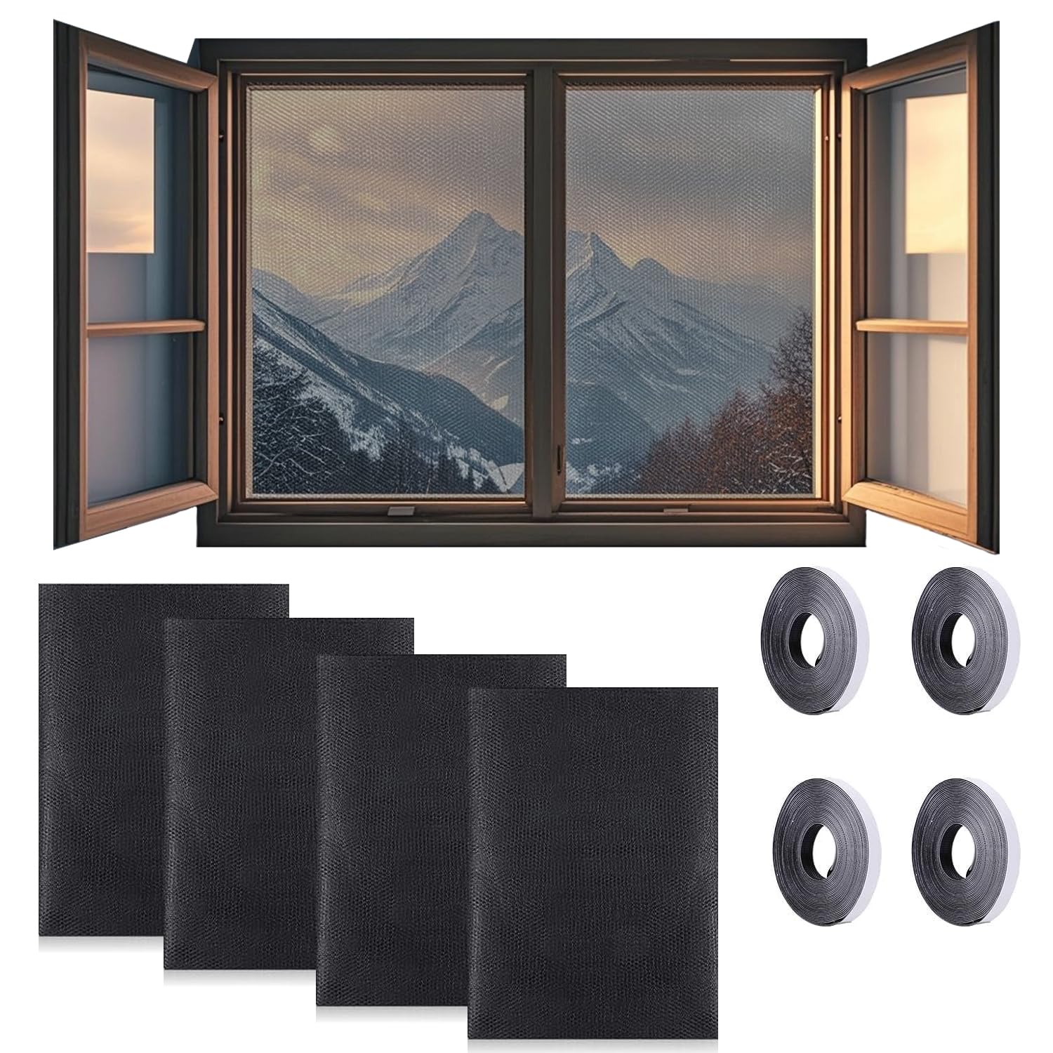 Zanzariera Adesiva Per Finestre 4 Pezzi 130x150cm - Nero, Facile Applicazione - Foto 8