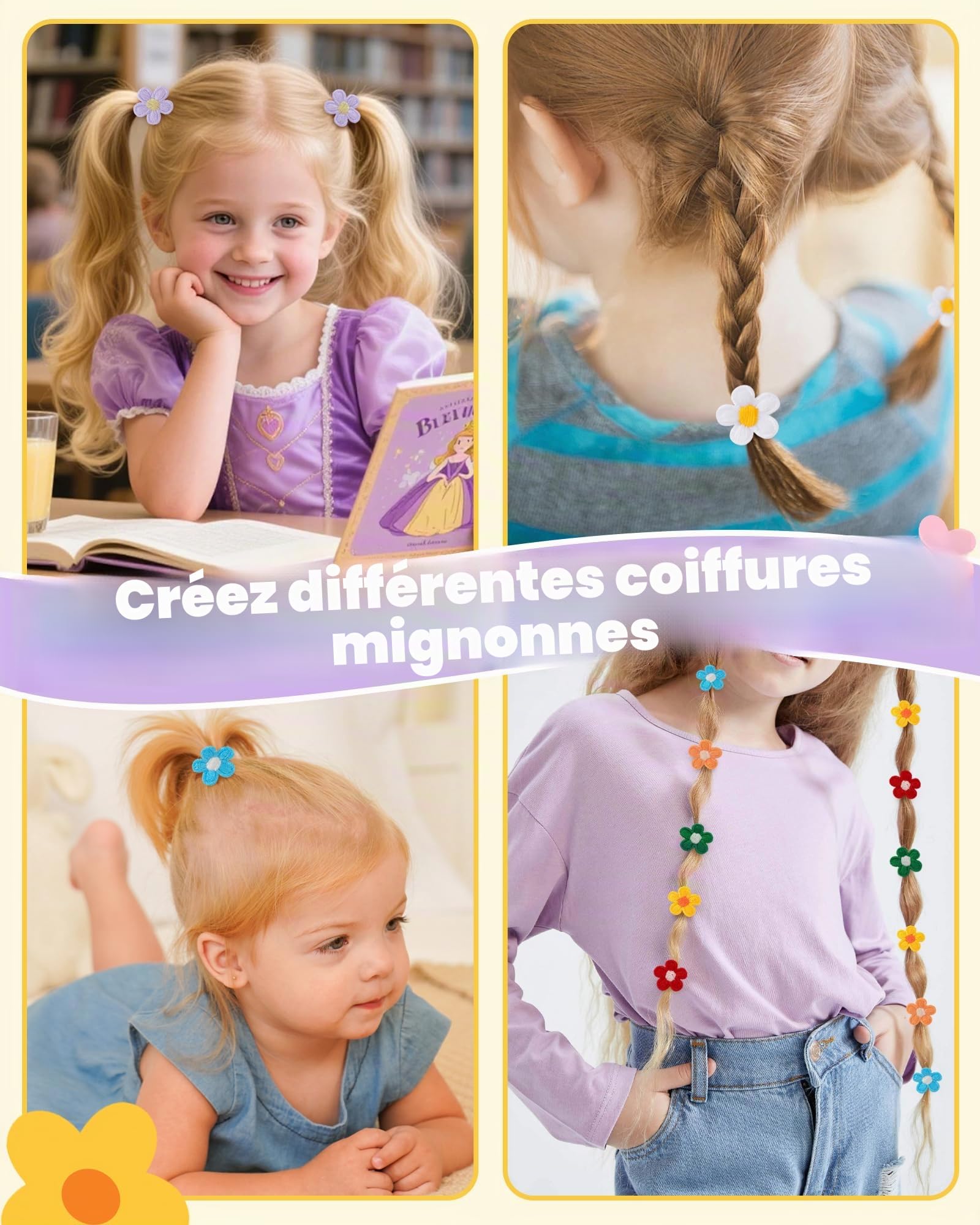Jollybows 24 Pièces Élastiques à Cheveux Fleuris, Chouchou à Cheveux Mini Élastiques Cheveux pour Femmes Filles bebe