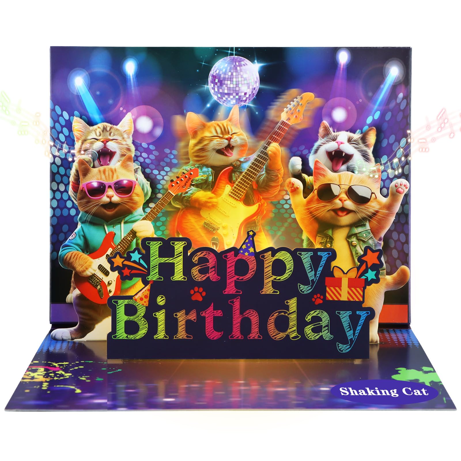 D24TIME Lustige musikalische Geburtstagskarte - Shaking Cat Pop Up Geburtstagskarte mit Musik & LED-Lichtern, 3D Disco Tanzende Katze Geburtstagsgeschenk für Männer, Frauen, Ehemann, Ehefrau, Kinder