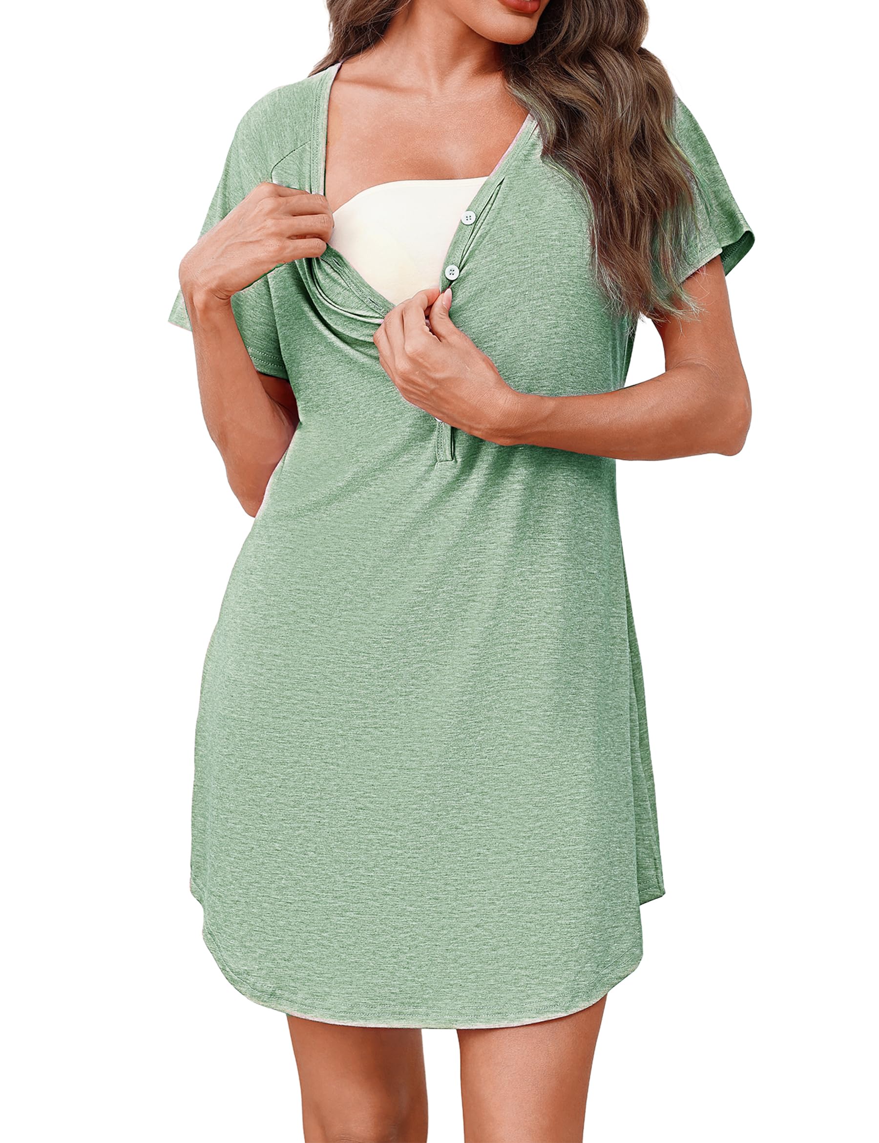 Camisón de maternidad Uniexcosm con diseño de botones frontales y cuello en V, ideal para lactancia y comodidad.
