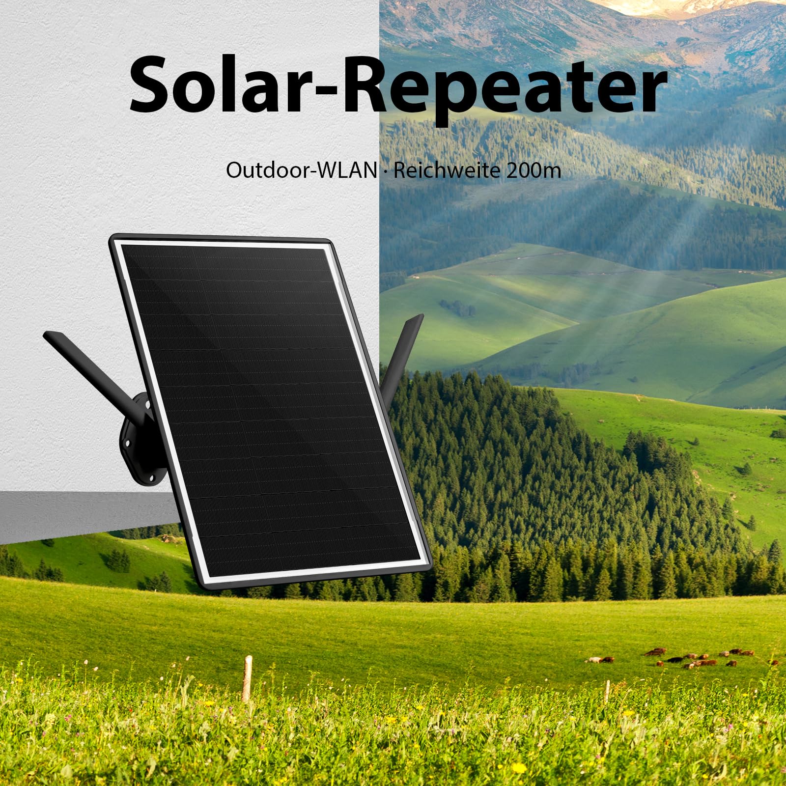 WLAN Verstärker Repeater Aussen Akku Solar, Wi-Fi Booster WiFi Range Extender bis zu 300 Mbit/s, 2,4-GHz-WLAN-Repeater, 26000 mAh Akku, Schutzklasse IP66 wasserdicht