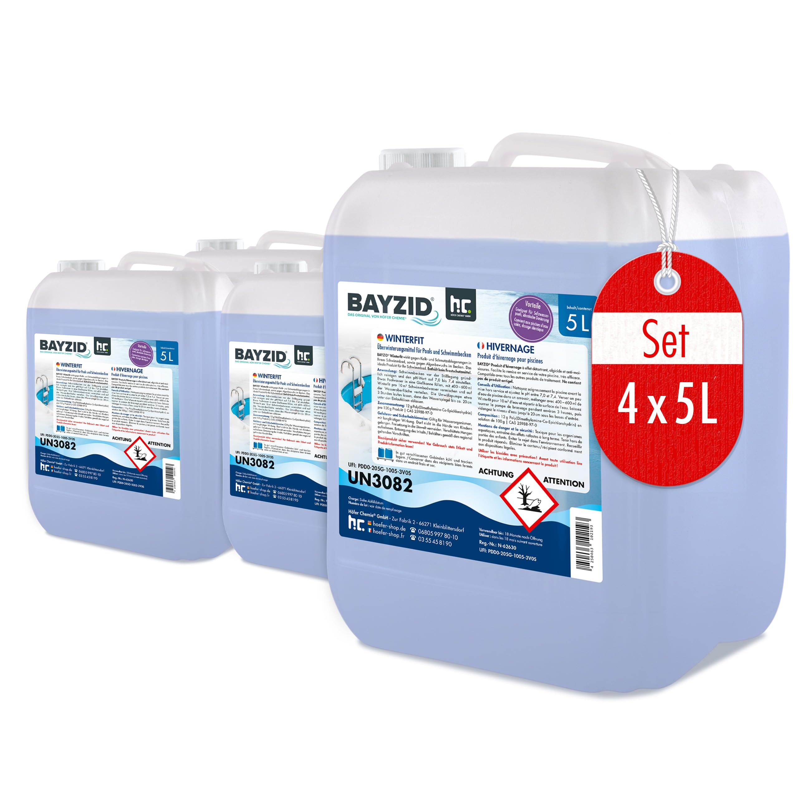 Höfer Chemie 20 l Produit d'hivernage Piscine (4 x 5 l) à Effet détartrant, algicide et Anti-moisissures