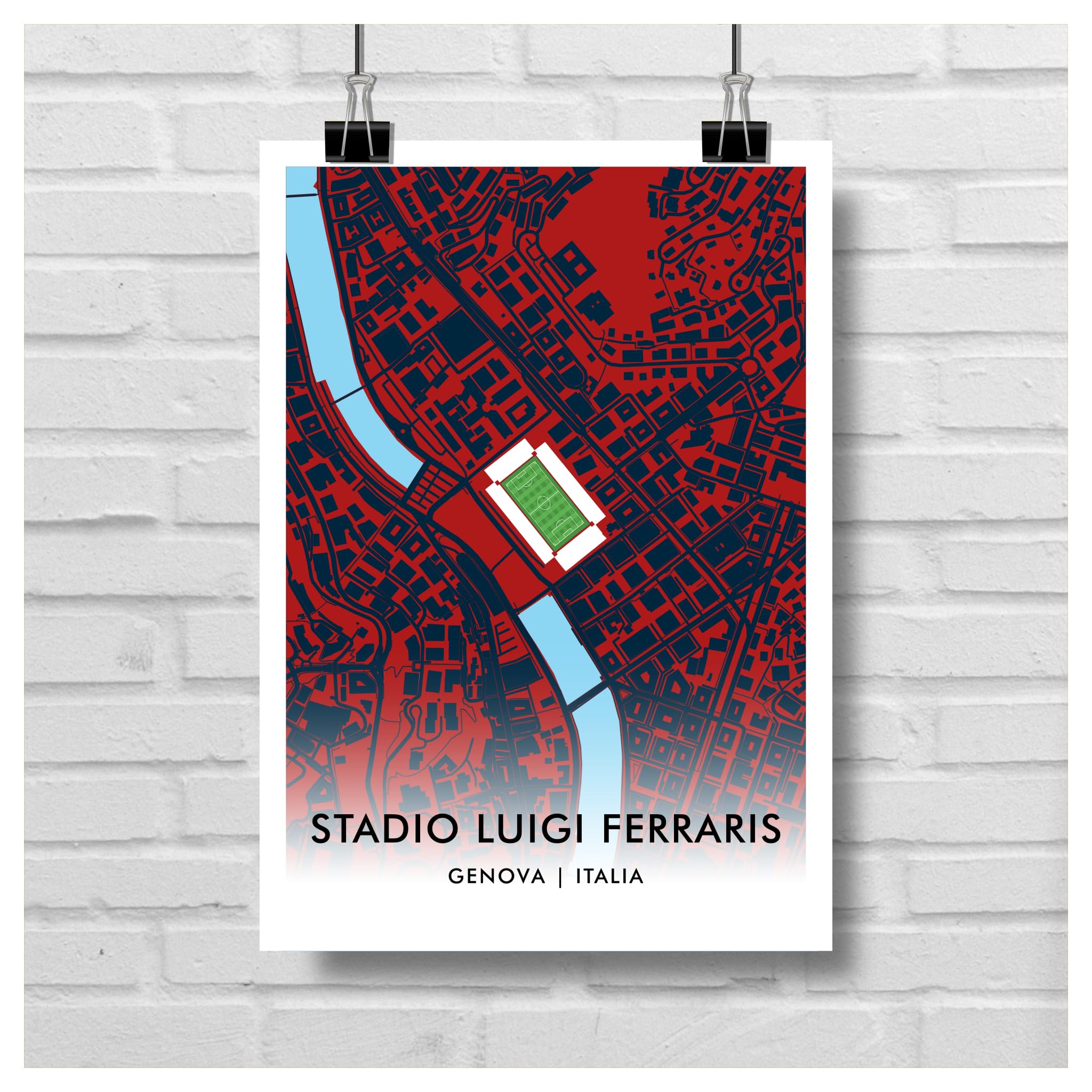 GroundDesigns Genova CFC Football Gift STADIO LUIGI FERRARIS Stadium Art Map A3 Stampa