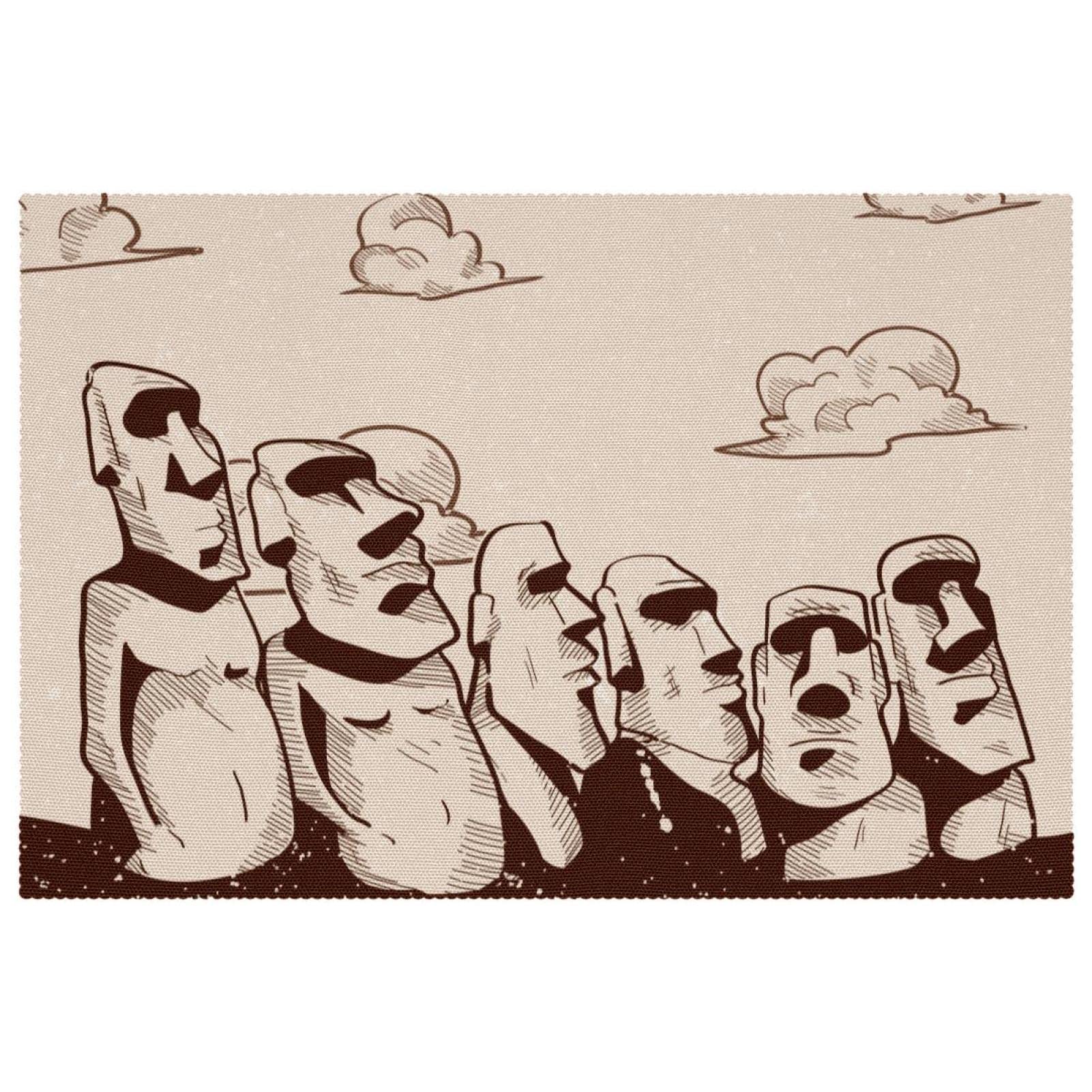 Set de table Moai de l'île de Pâques anti-chaleur pour table bois