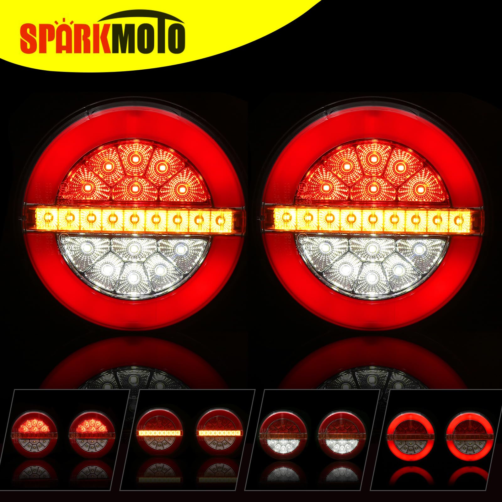 2x Fanali Posteriori LED Tondi Per Camion E Rimorchio &ndash; 16 LED &ndash; Stop, Freccia, Retromarcia &ndash; IP67