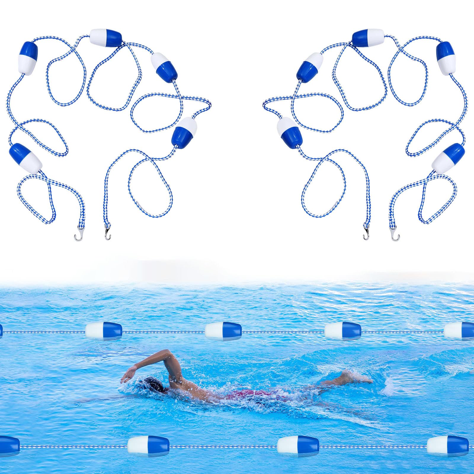 Générique Balise de sécurité Flottante Bleue et Blanche pour piscines intérieures et extérieures, séparateur de Couloir de nage Professionnel pour compétitions et Parcs Aquatiques.
