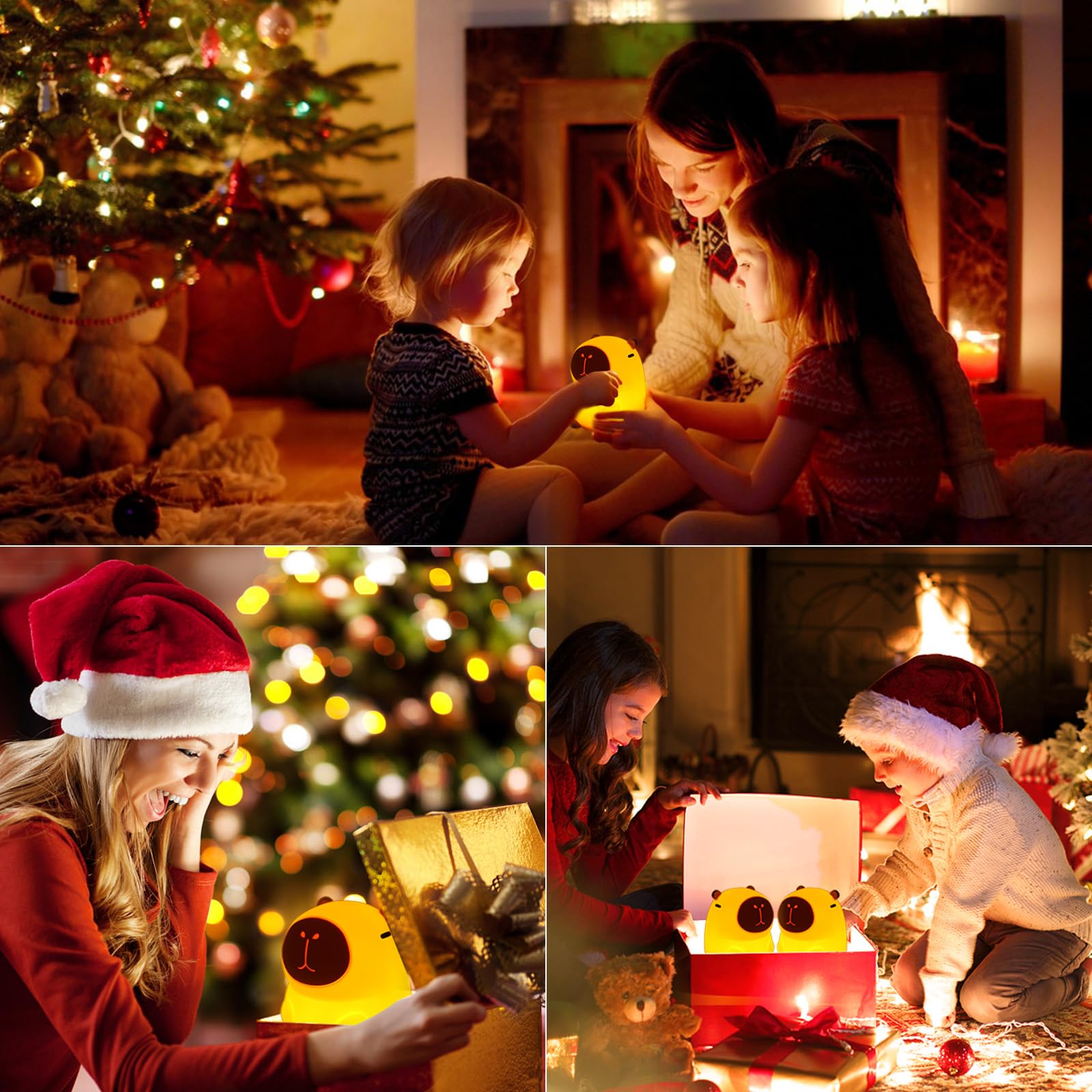 Capybara noche luz linda suave silicona niños habitación noche luz regulable animales noche luz con temporizador y grifo control, regalo de Navidad