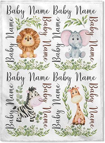 FLOCHIL Manta de bebé personalizada para niños, manta de bebé personalizada con nombre, elefantes personalizados, regalo para niños pequeños, recién