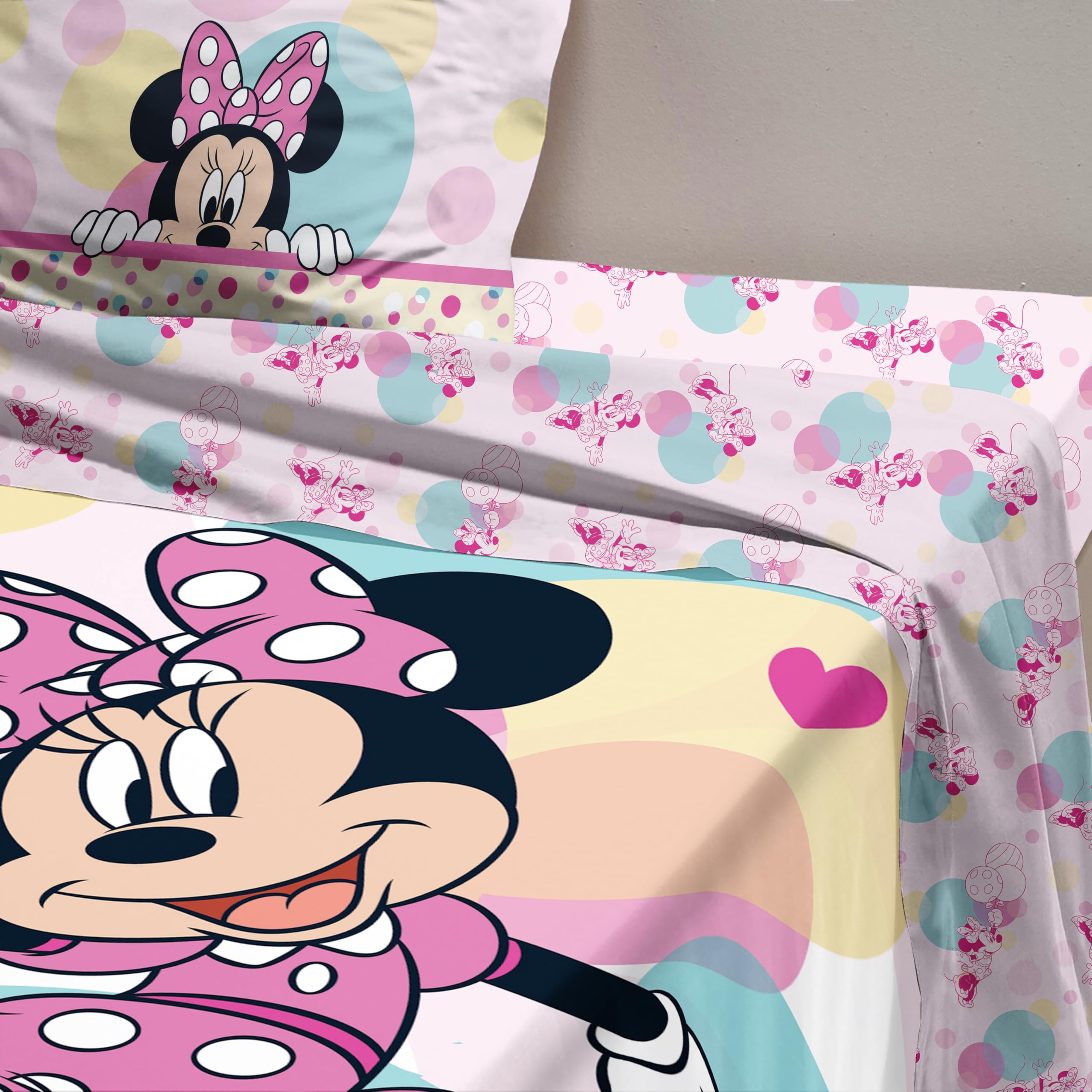 Juego de sábanas para Cama Individual de Minnie 100% algodón, Juego de sábanas, sábana encimera con Borde + sábana Bajera con Esquinas + Funda de Almohada