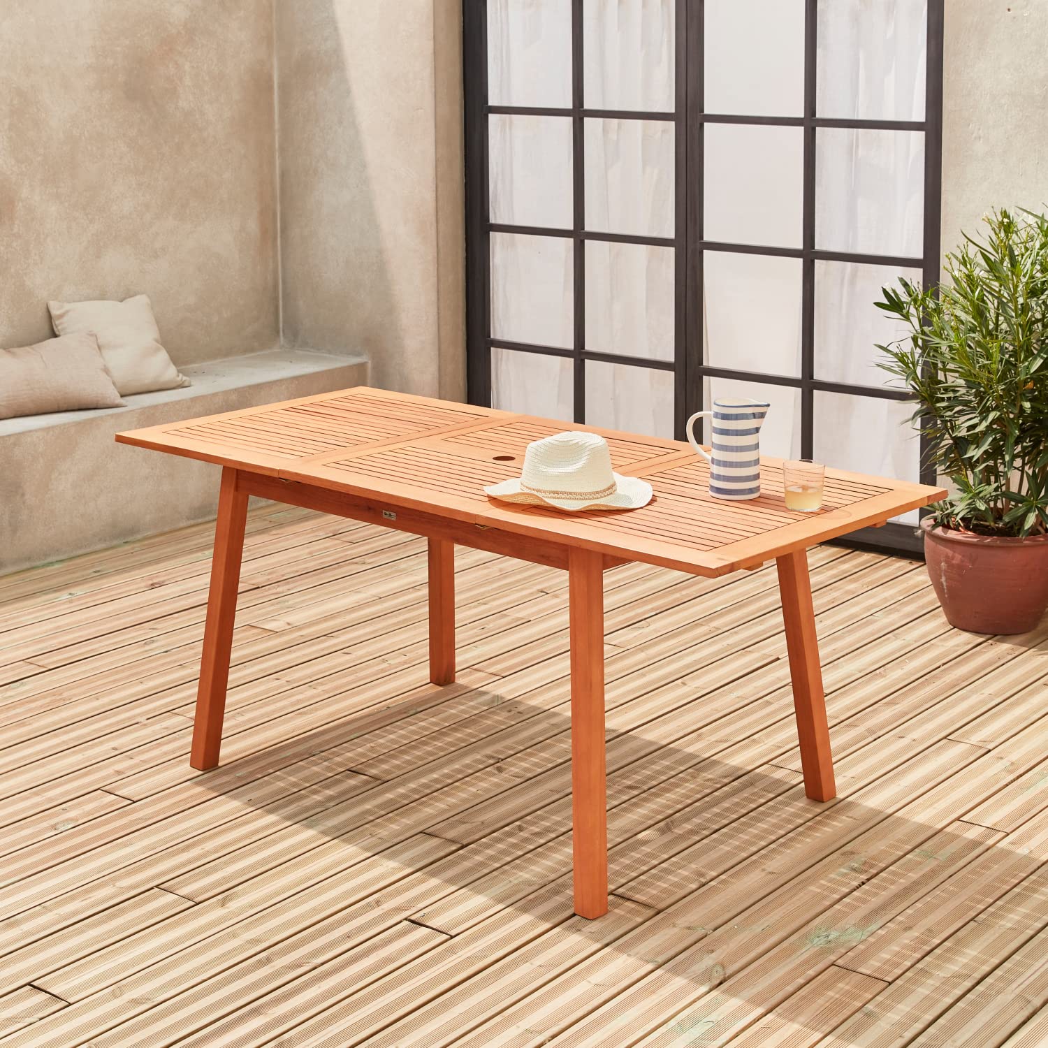 Alice's Garden Tavolo da Giardino Rettangolare allungabile in Legno, 6 a 10 posti Marrone Naturale - 180x80x75 cm