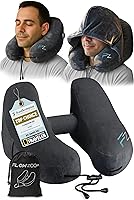 Vista 1 de FLOWZOOM Almohada inflable para el cuello para viajar en avión, almohada de avión con capucha en forma de H con 5 modos de repetición, inflado