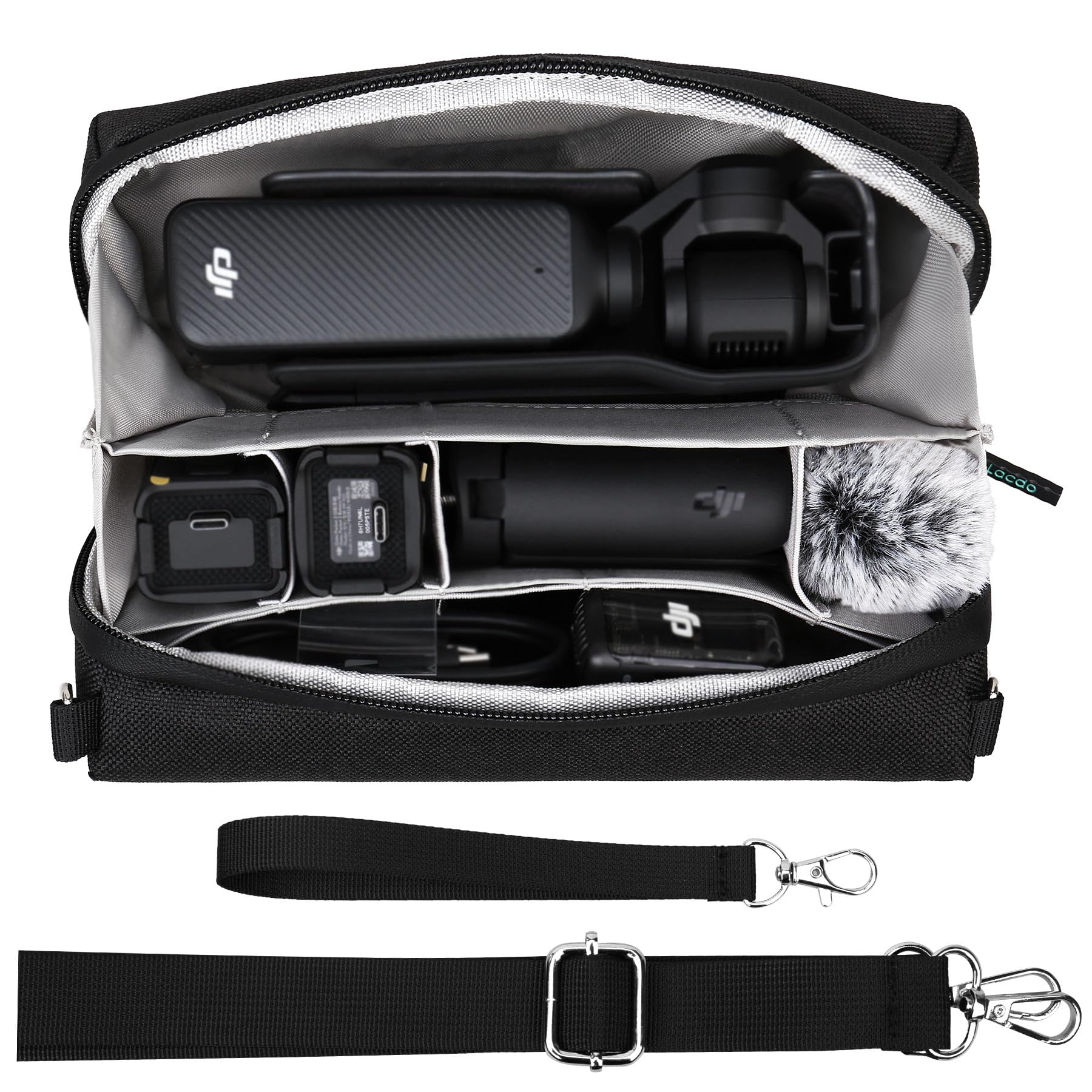 Lacdo Custodia per il trasporto della fotocamera per DJI Osmo Pocket 4 3 Accessori Creator Combo, Borsa da Viaggio Portatile Osmo Pocket 4 3 Case, Borsa Tutto-in-Uno con Tracolla, Grigia