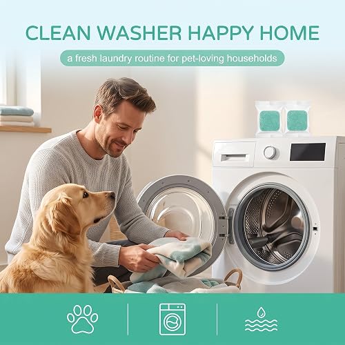 EPMOCN 24 Pastilles Nettoyant Machine à Laver, Nettoyant Lave Linge Puissant contre les Poils de Chien et Mauvaises Odeurs, Détartrant Efficace pour Tambour, Soin Lave-Linge pour Maison avec Animaux - 3