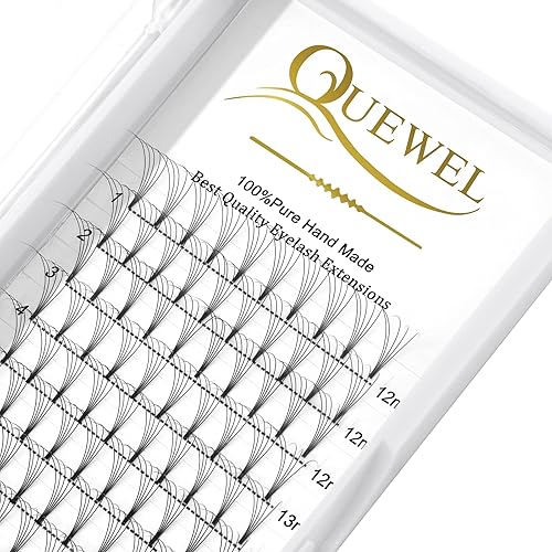 QUEWEL Extensiones de Pestañas Prehechas en Forma de Abanico, Extensiones de Pestañas Prehechas 5D de 0.07mm de Grosor, Rizado C, Volumen