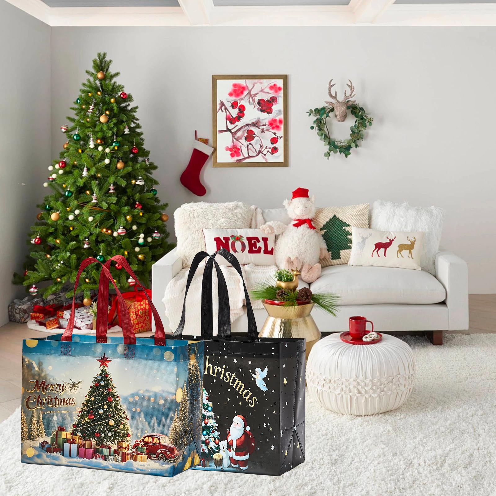 sishunhang 8PCS Christmas Gift Bags, Large Non-Woven Tote Bags with Handle For Christmas Event Party Wrapping Shopping, Xmas Party Supplies 12.8"*6.7"*9.8"