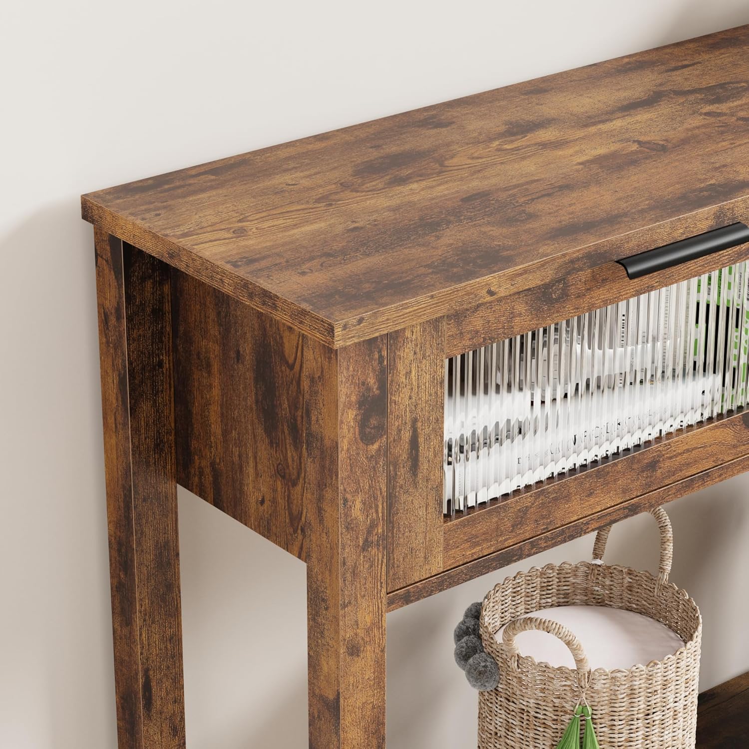 GAOMON Entryway Table, Wood Console Table with 2 Glass Drawers, 2 Tier Sofa Table with Storage for Living Room, Foyer Tables for Entryway-Vintage