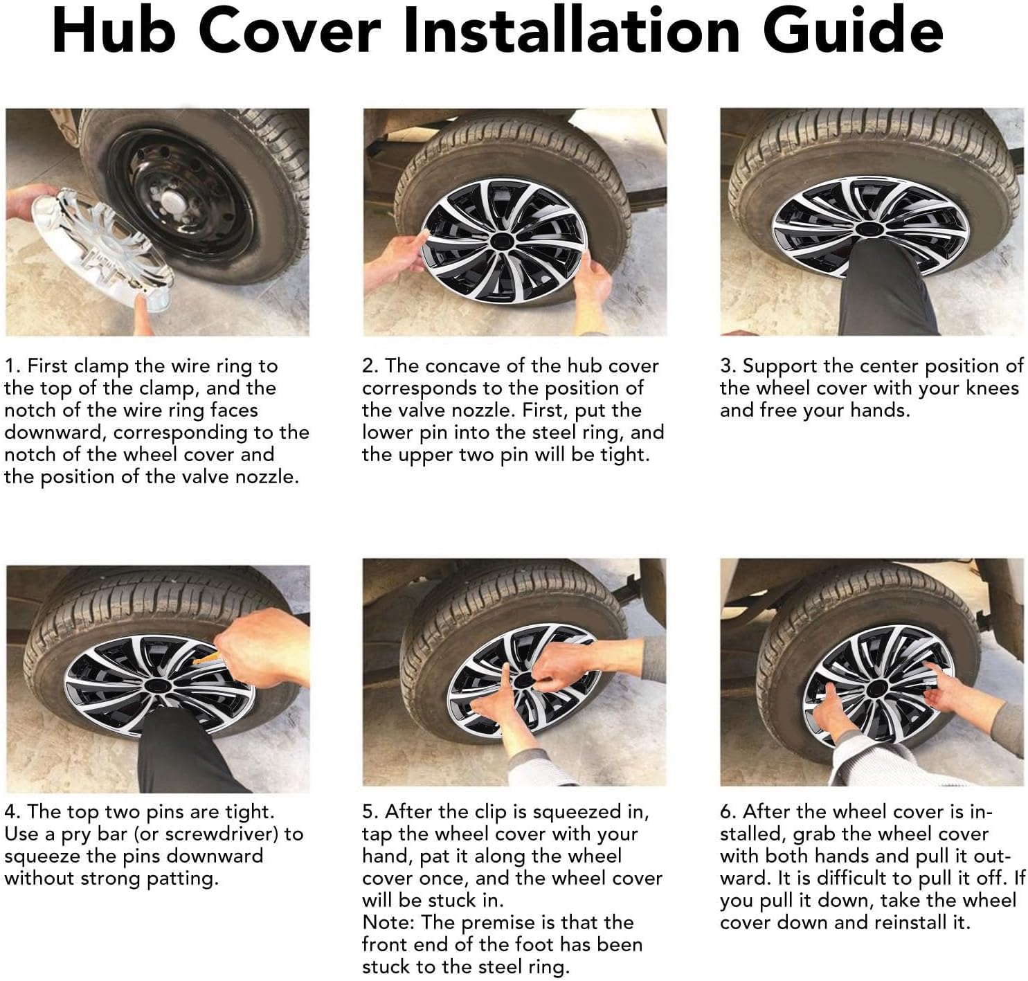 Jiawu Hubcaps Wheel Covers, 15 Inch Hubcaps Set of 4, Replacement R15 Size Hub Cap, Universal Fit Steel Wheel Rim Caps for 500, On Direct (Silver Black)