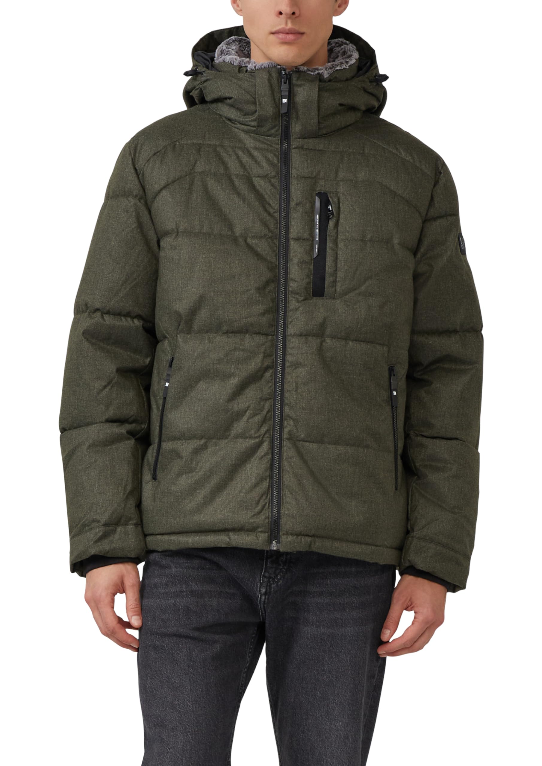 s.Oliver Melierte Pufferjacke mit abnehmbarem Kunstpelz-Innenkragen