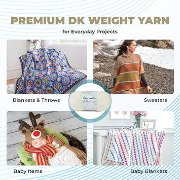Mary Maxim Mellowspun DK Yarn, Lightweight Acrylic Cream Crochet Yarn for Baby Blankets, Afghans, Sweaters, and Clothing, 284 Yards, 3.5 Oz, Cream - 1 Skein