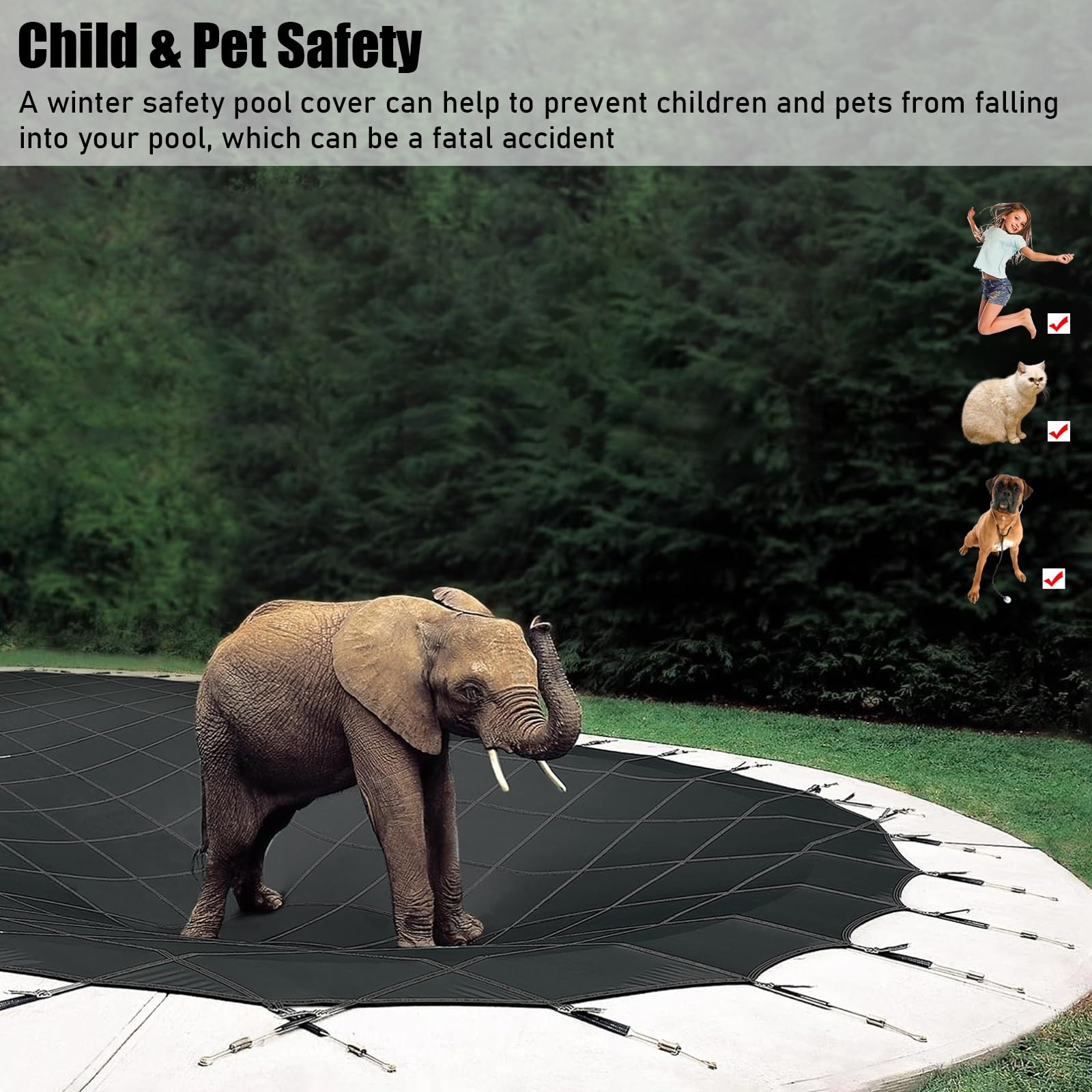 Telo Copertura Piscina Invernale Copertura Per Piscina Per Impieghi Gravosi Inverno Maglia Di Sicurezza Per Piscina Interrata Rotonda, Foglie Nette Cani / Bambini Panno Anti-annegamento, Buona Permeab