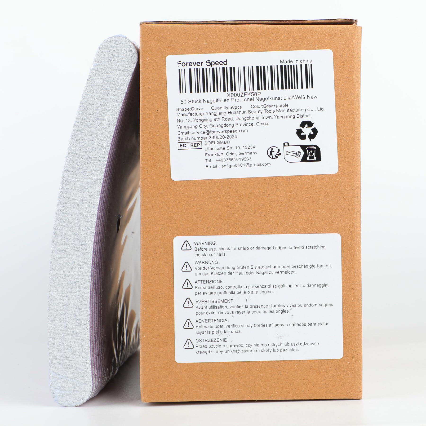 Forever Speed 50 lime per unghie professionali 100/180, lima per manicure a doppio lato, colore viola/bianco