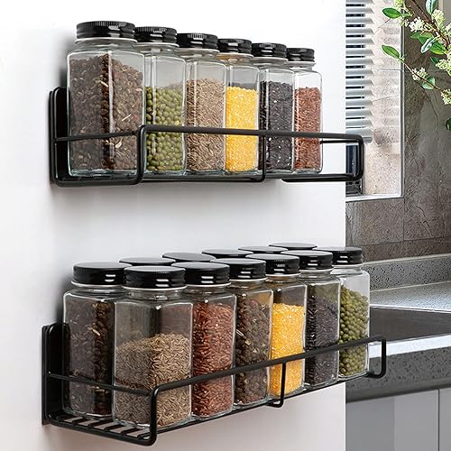 Miniatura 4 de Estante para especias, estante de especias para pared, estante magnético montado en la pared, refrigerador sin perforaciones, estante de