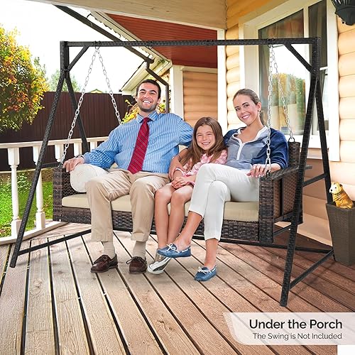Miniatura 5 de VINGLI Soporte de columpio de ratán de 7 pies, marco de columpio para patio, 1200 libras, para exteriores, patio, jardín, color negro