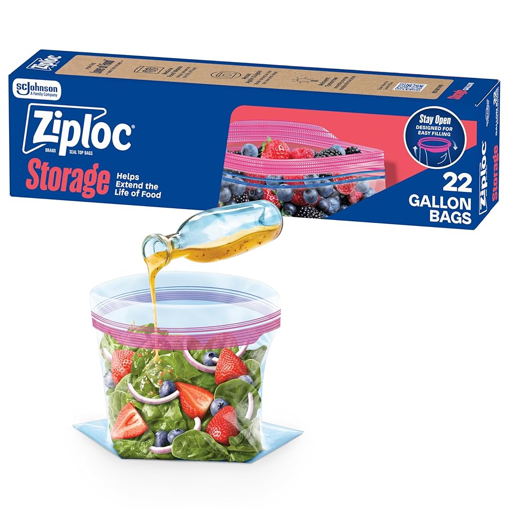 Ziploc Gallon Food Storage Bags, Stand-Up Bottom, Easy to Fill, 22 Count (Packaging May Vary)
