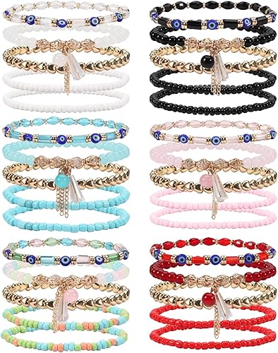 Twinfree Juego de 30 pulseras de tobillo para mujer, hechas a mano, cuentas de playa bohemias, juego de pulseras de tobillo