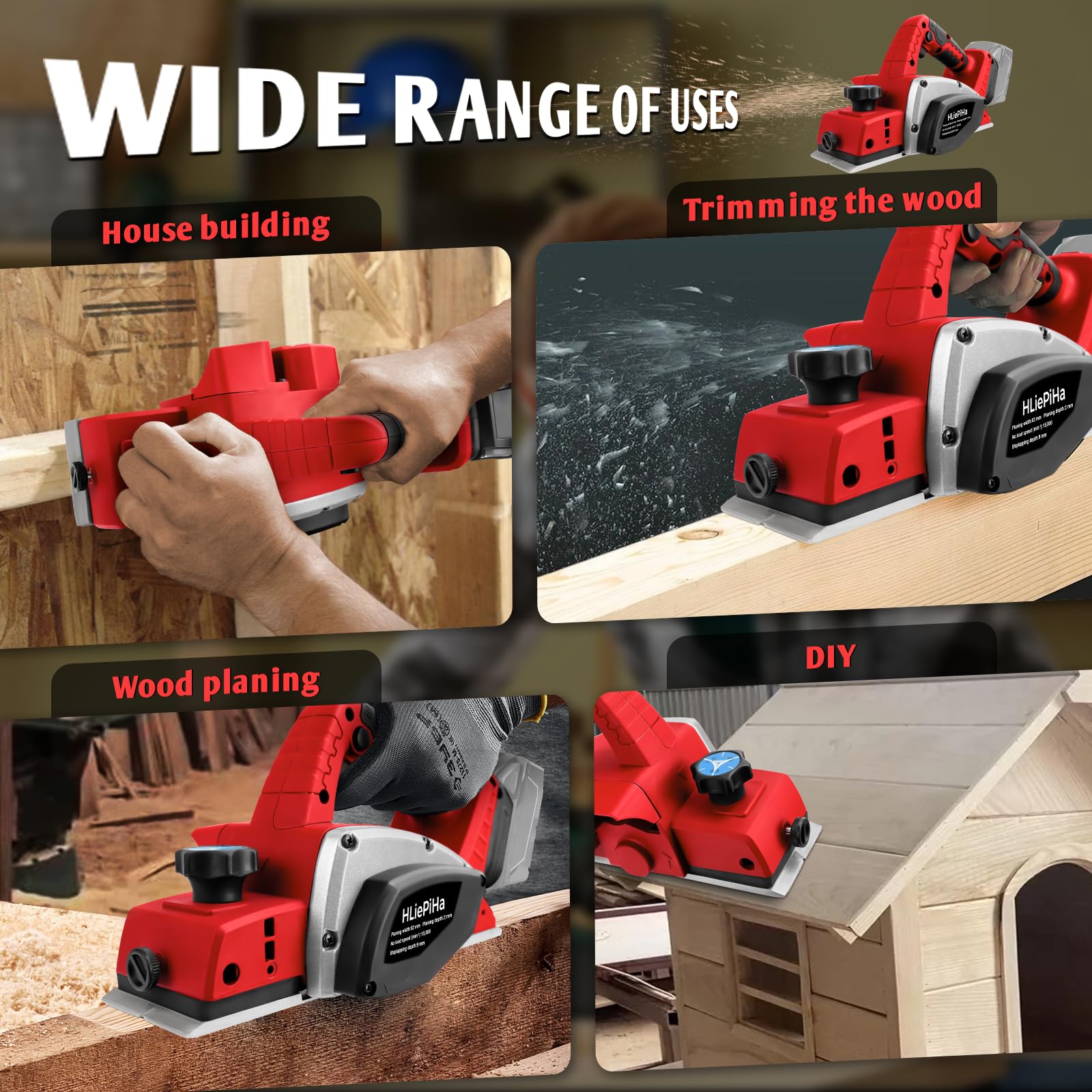 Raboteuse portable sans fil pour batterie Milwaukee 18 V, rabot à bois électrique 15 000 tr/min, rabot électrique sans balais de 8,9 cm pour travail du bois, menuisier maison bricolage (sans