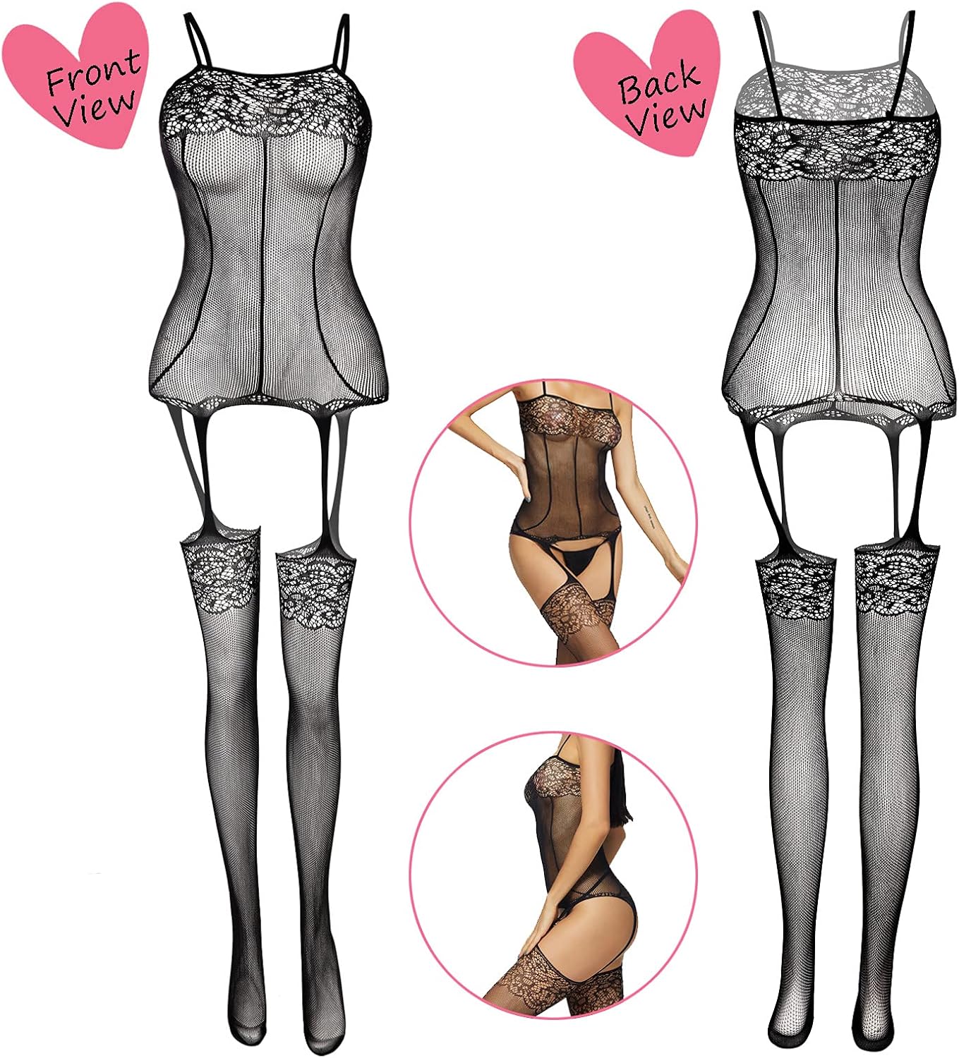 Women's Fishnet Lingerie Lace Stockings Bodysuits Nightwear for Romantic Date Wearing (4Pack) : Clothing, Shoes & Jewelry