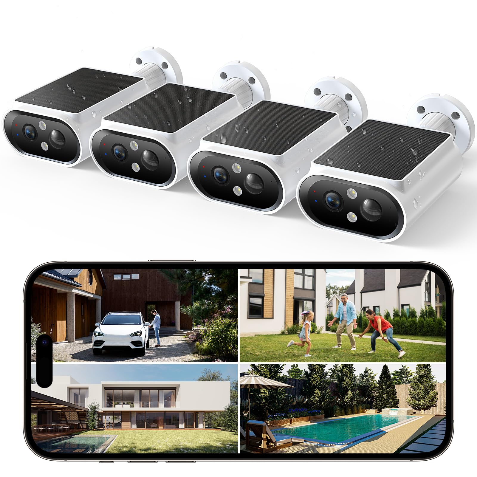 Photo 1 of AlkiVision 2K Solar Security Cameras - White 4Pcs