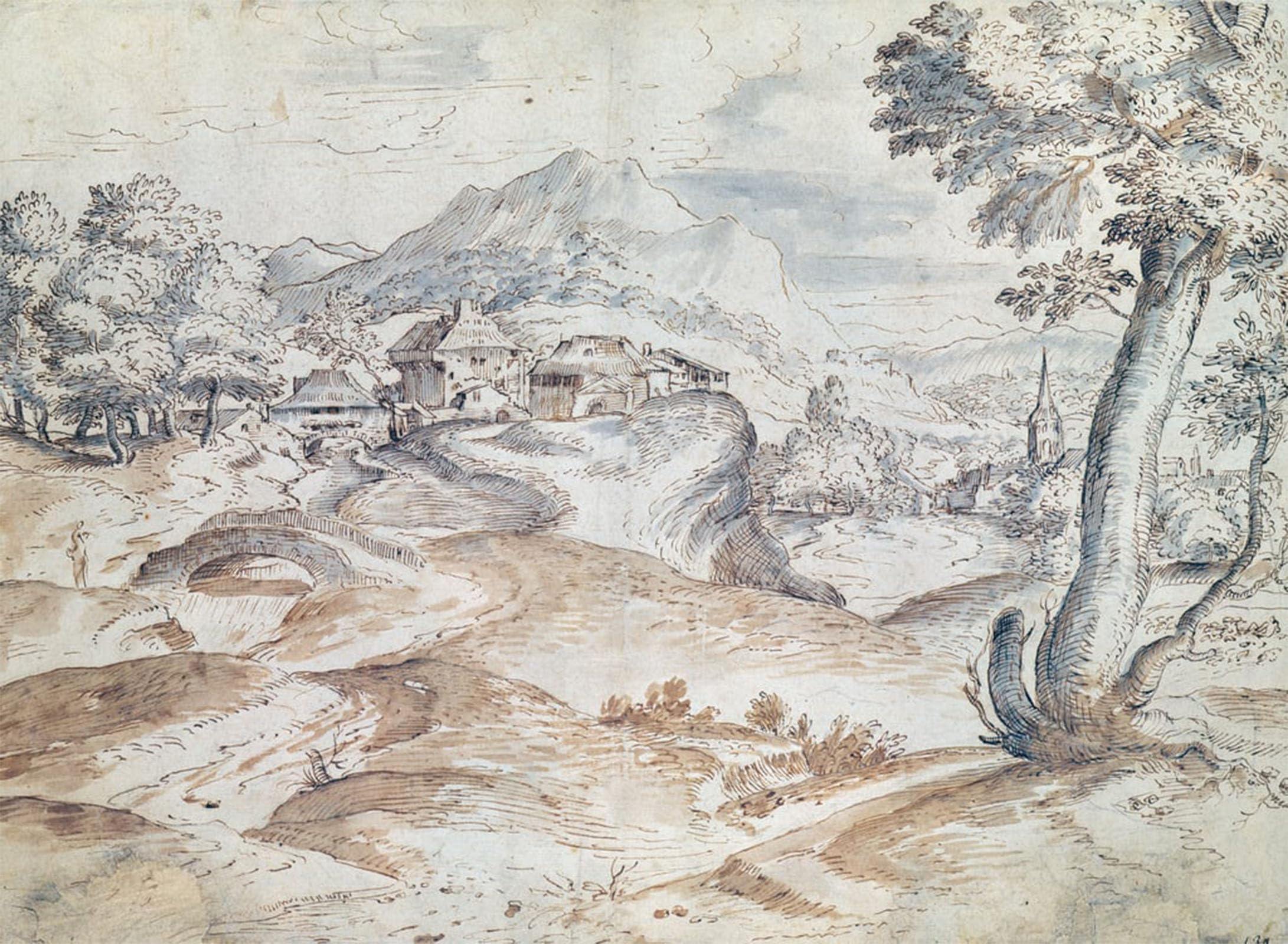 POSTERIIk Famous Modern Artwork Art Mural Wooded Landscape with Village and Church by Tiziano Vecelli Oil Paintings Pictures for Home Decor 60x90cm