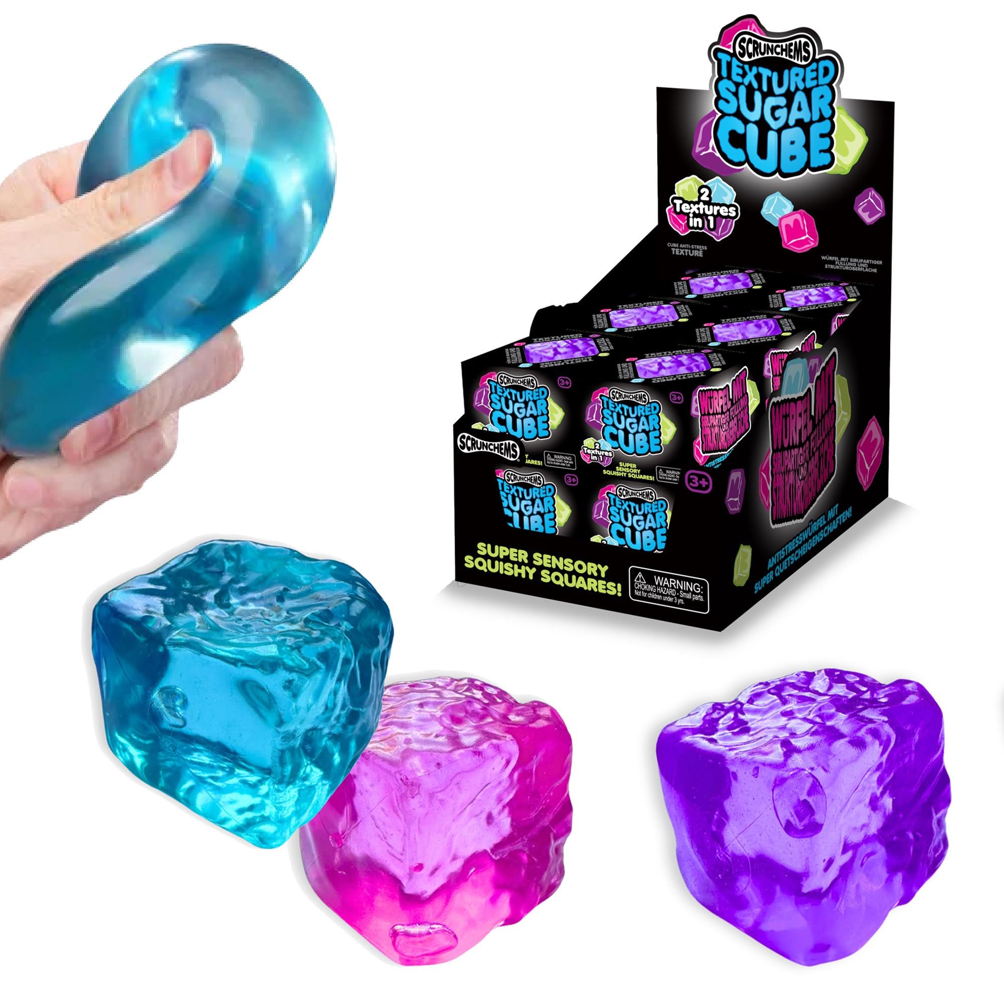 SCRUNCHEMS Textured Sugar Cube, Sensory Fidget Toy, Stress Relief Squishy Gel Cube with Unique Surface, Colourful Tactile Stress Ball for Focus and Calming