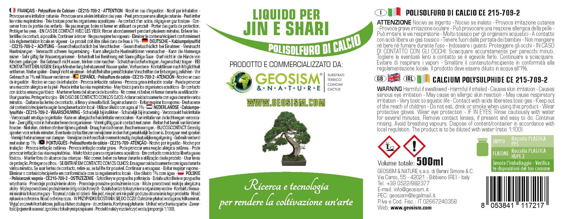 Geosism & Nature Flüssigkeit für Jin- und Shari-Geosismus (Kalziumpolysulfid), Zertifiziert für Bonsai (500 ml)