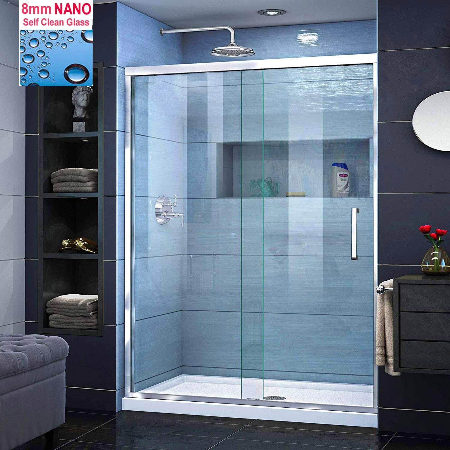 ELEGANT 1000 x 800mm Sliding Shower Door installed in a modern bathroom