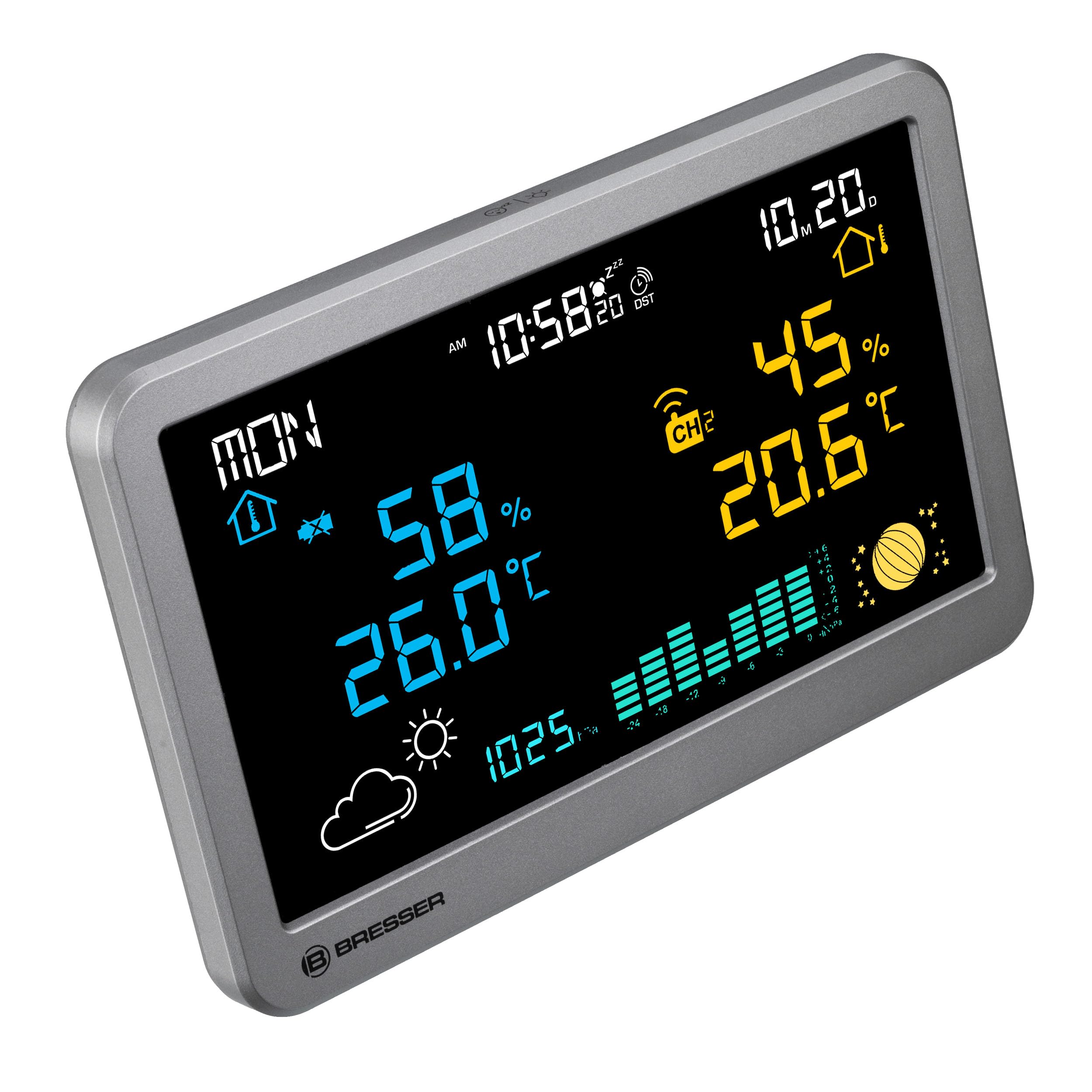 Stazione meteo wireless Bresser con sensore esterno, temperatura interna, umidità, previsioni del tempo