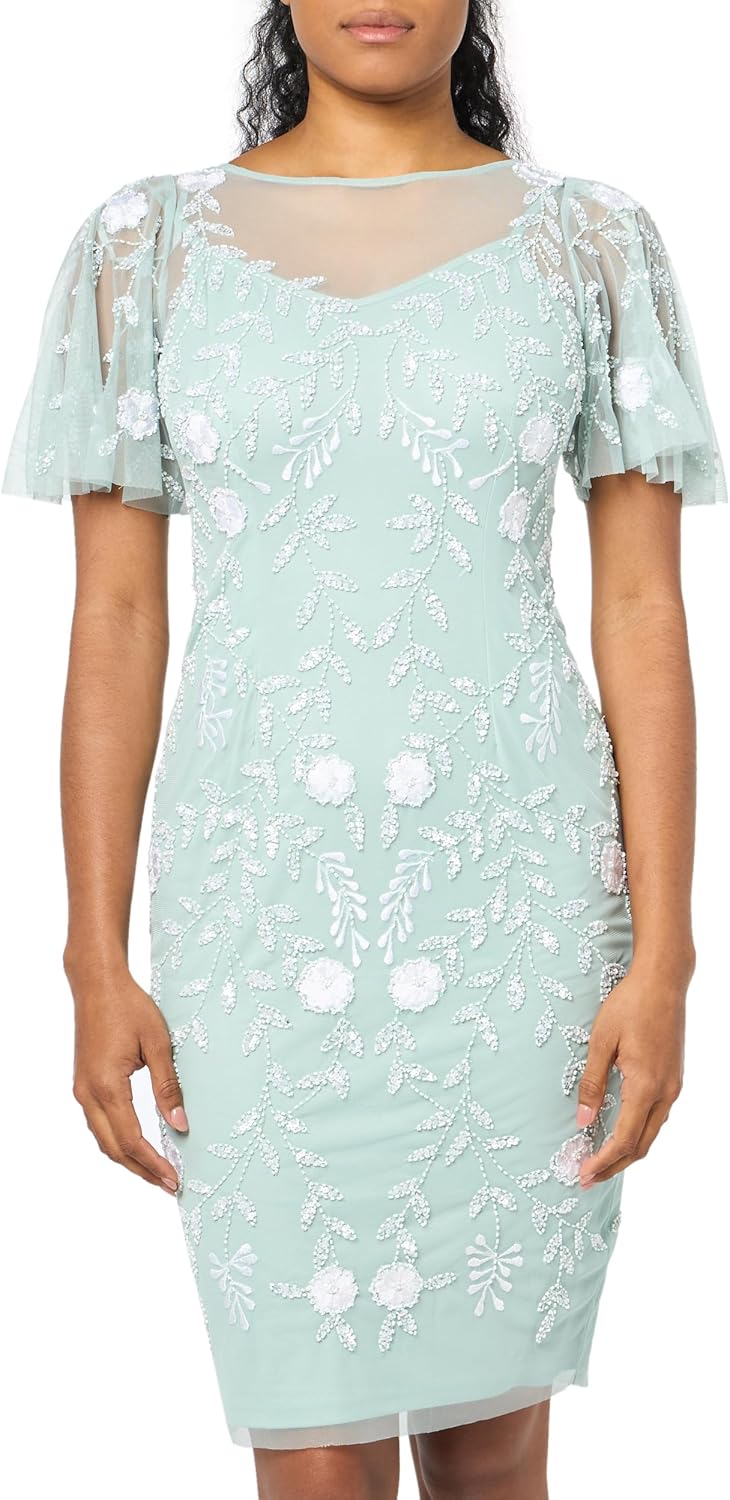 Adrianna Papell Womens Beaded Short Dress