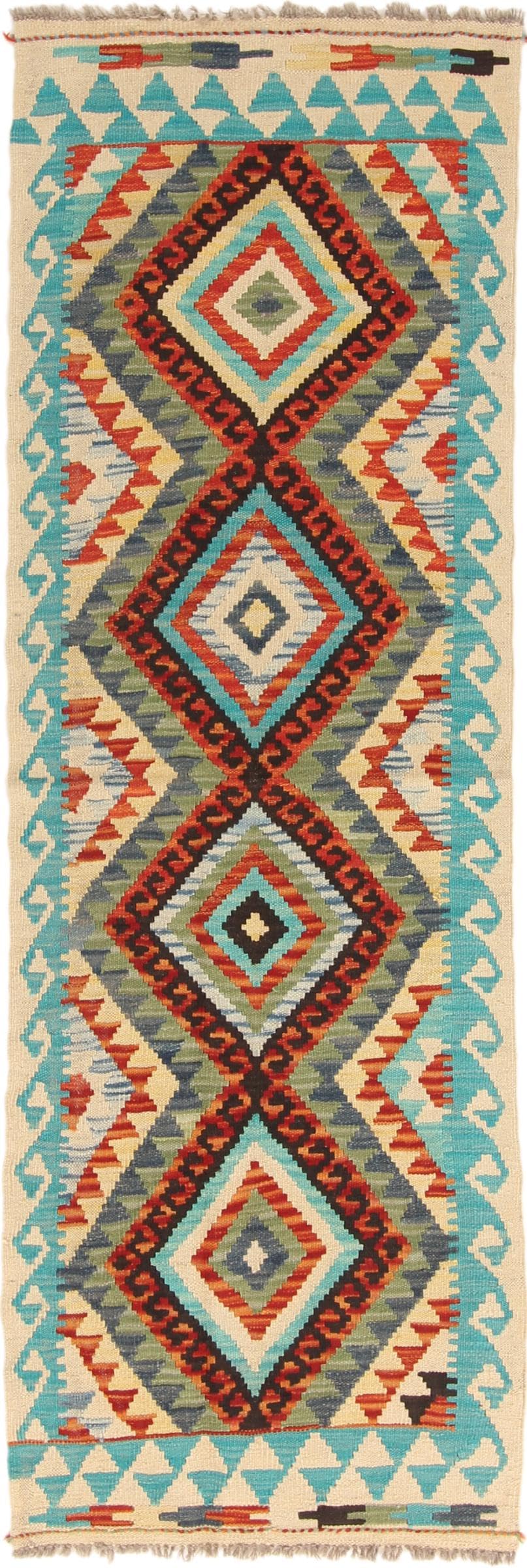 Tapis de course Kilim Afghan en laine 63x200 pour habiller un couloir sombre