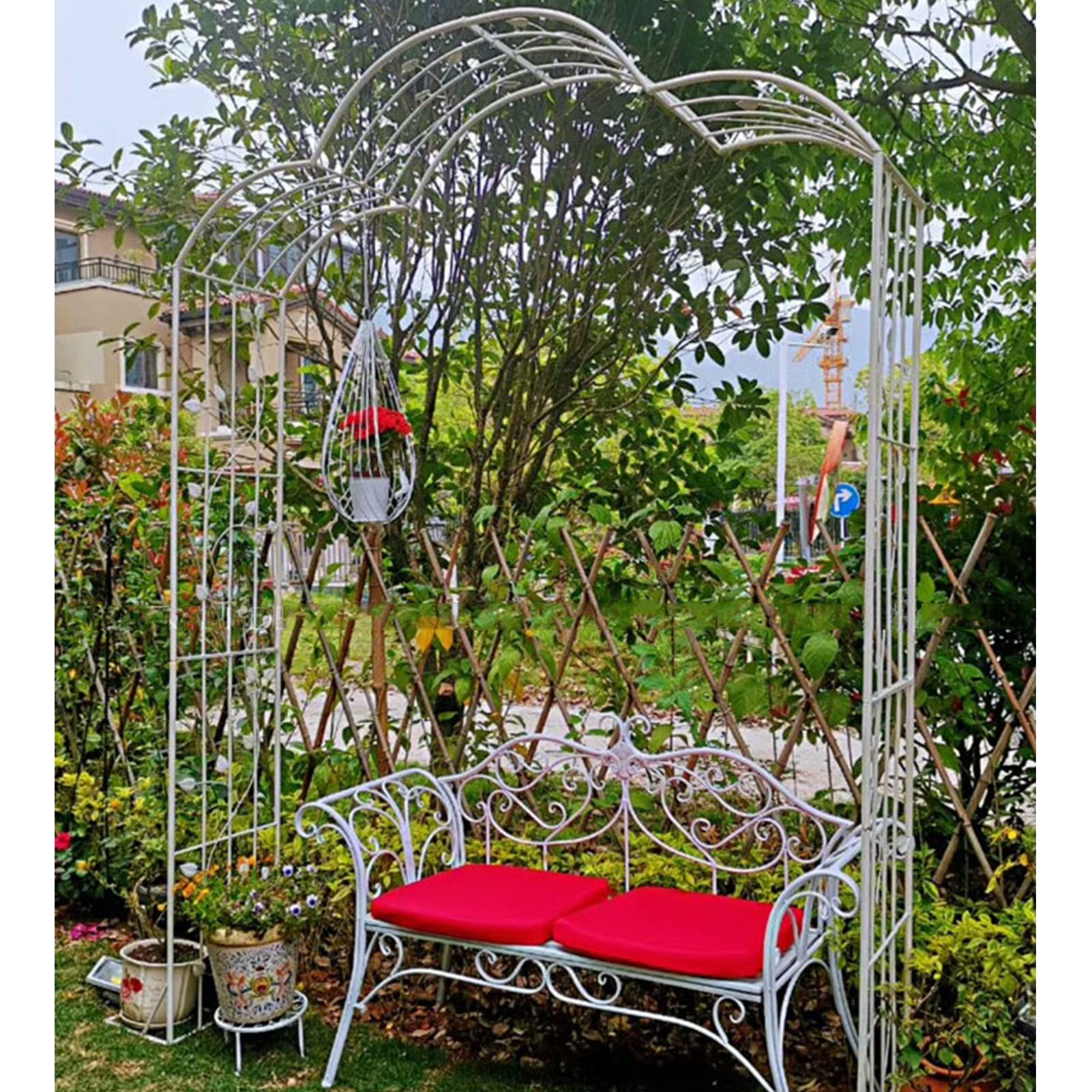 SDdPulse Arco da giardino, archi da giardino retrò alla moda, autoportante, in ferro battuto, piante rampicanti, pergolato, arco per rose da esterno, più resistente alle intemperie (bianco vintage