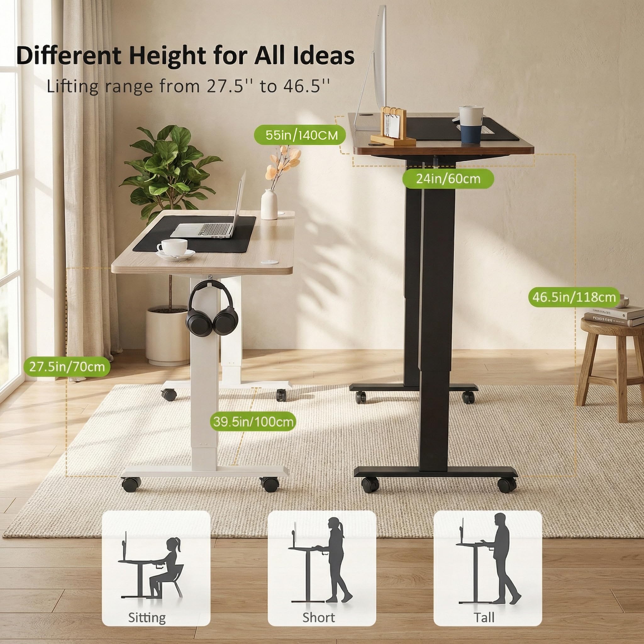 farexon Electric Standing Desk Adjustable Height 55 x 24 Inch Stand up Desk with Large Mouse Pad Rolling — view 6