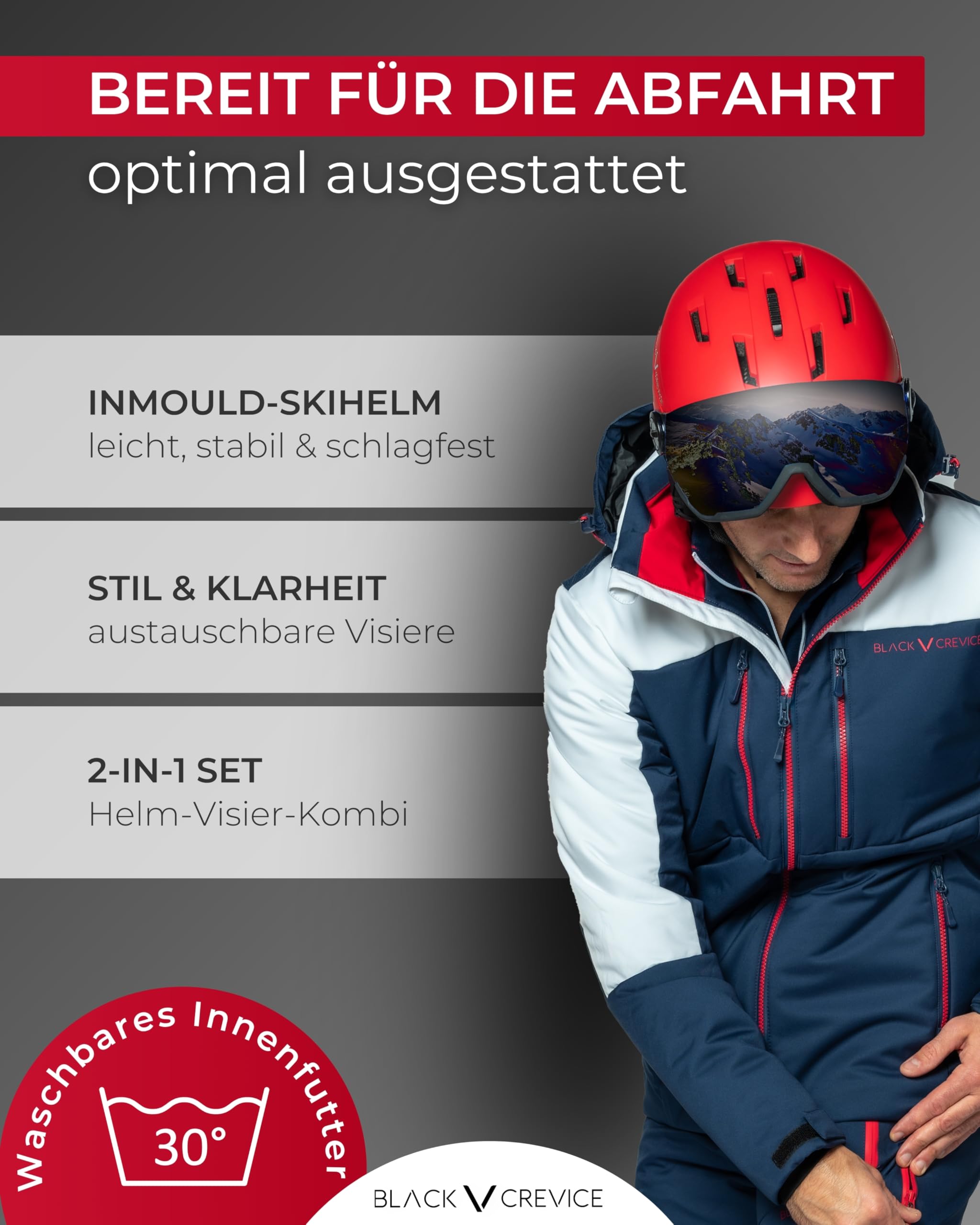 Black Crevice Kinder-Skihelm Leogang I Skihelm mit Visier im Pilotenstyle I Snowboardhelm für Jungen & Mädchen I Atmungsaktiver Ski-Helm I Größenverstellbar