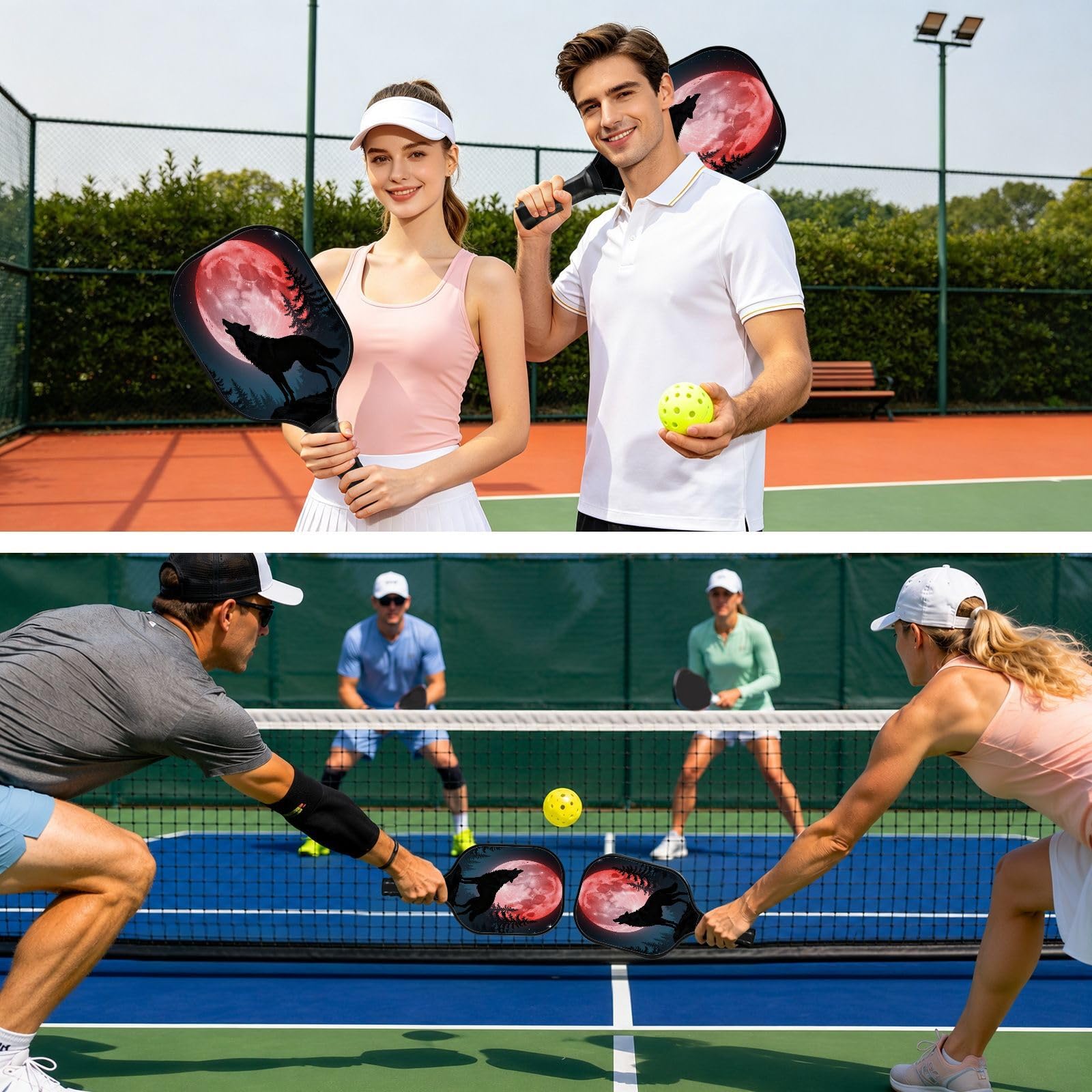 Wolf Howling Red Blood Moon - Racchetta da pickleball in carbonio a basse