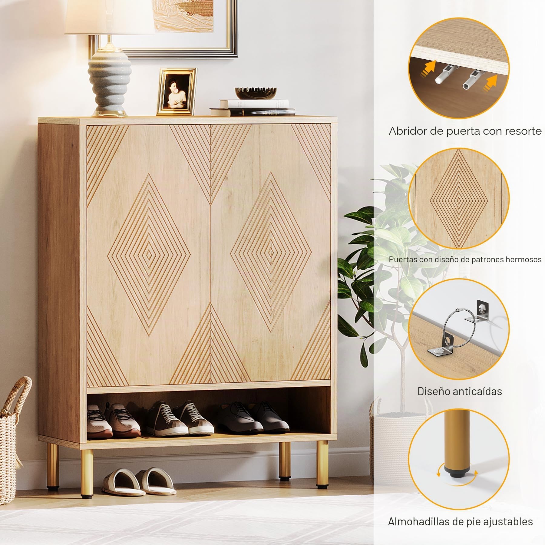 Tribesigns - Zapatero con 2 puertas, estante de almacenamiento de zapatos de 6 niveles para entrada, 25 pares de gabinetes de madera, organizador de almacenamiento moderno para sala de estar