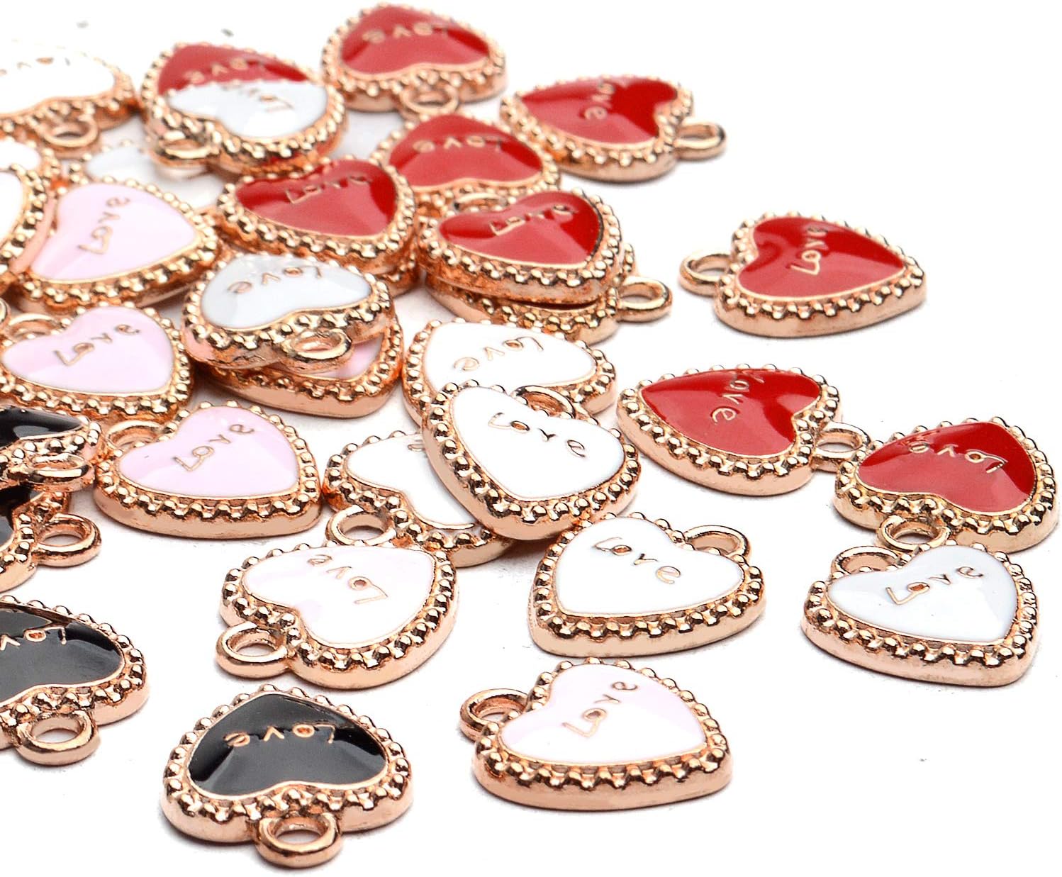 Aylifu Heart Pendant Charms, 40pcs Enamel Love Charms Alloy Heart Shaped Pendants Jewelry Findings Craft Supplies for Necklace Bracelet Keychain Making, Black, White, Red, Pink, 13x16mm - Image 4