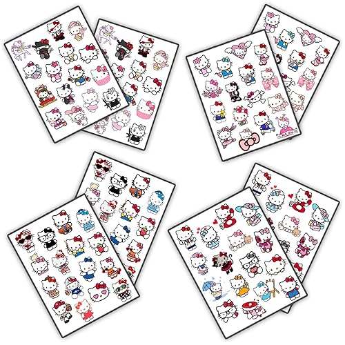 Miniatura 3 de 8 hojas de tatuajes temporales de cumpleaños Kawaii Kitty para niños, suministros de fiesta de cumpleaños de gatitos, calcomanías de tatuajes falsos