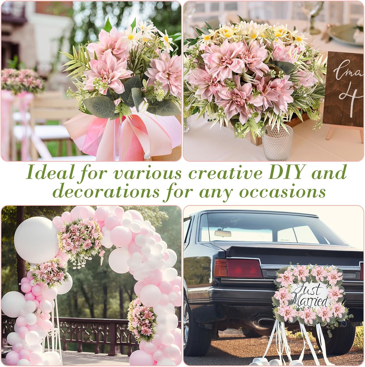Giegxin 6 Bundles Artificial Dahlia Flowers Bouquets with Daisies Silk Flowers Artificial with Stems Floral Arrangements Faux Dahlias for Easter Home Wedding Party Office Decor(Pink)